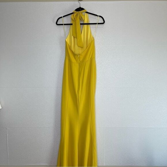 DRESS the Population Tie Back Halter Shiloh Gown Yellow S - Picture 3 of 6